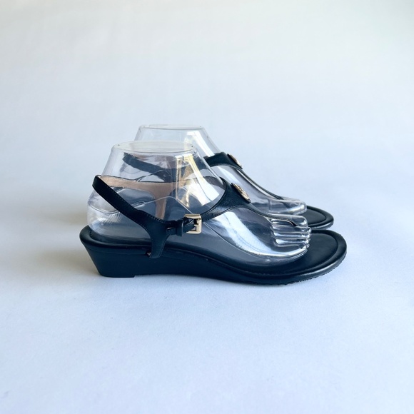 Michael Kors Black Genuine Leather Wedge Sandals size 9.5 - Picture 2 of 16